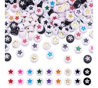 Beadthoven Lot de 500 perles rondes plates en acrylique avec motif étoile - 7 mm - Pour la confection de bijoux et la décoration d’intérieur