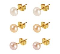 Beadthoven Lot de 6 boucles d'oreilles à tige en argent sterling 925 avec perle de culture naturelle de 6 mm et écrous d'oreille à friction en laiton pour femme