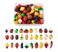 Beadthoven Lot de 60 breloques en résine sur le thème des fruits et des légumes, 30 styles : cerise, pêche, fraise, aubergine, pour la fabrication de bijoux et de porte-clés, Résine