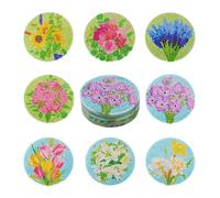 Beadthoven Lot de 8 dessous-de-verre en forme de fleur avec strass 5D et outils pour décoration de bureau