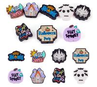 Beadthoven Lot de 8 perles focales en silicone pour Halloween, motif tête de mort, citrons, 8 styles créatifs de dessins animés, perles souples pour stylos, bracelets, colliers, cordons