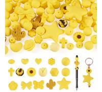 Beadthoven Lot de 92 perles focales en silicone - 16 styles différents - Étoile, rose, cœur, bowkhot lotus, croix - Perles en caoutchouc de silicone pour bracelets, stylos à perler et porte-clés