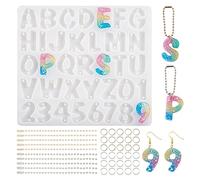 Beadthoven Moules en silicone pour connecteurs lettres et chiffres A ~ Z et 0 ~ 9 en résine époxy avec chaînes à billes et anneaux ouverts pour la fabrication de bijoux