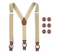 Beaface Bretelles pour homme avec boutons et clips solides, bretelles robustes pour homme, bretelles vintage pour homme, en forme de Y, 3,6 cm de large, beige, taille unique