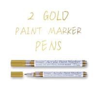 Beager 2 stylos de peinture acrylique dorés, 0,7 mm extra fins, marqueurs de peinture imperméables, idéaux pour bois, toile, céramique, métal, papier, verre, plastique