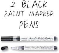 Beager Lot de 2 stylos acryliques noirs pour pierres, 0,7 mm, marqueurs permanents, imperméables, stylos de peinture acrylique, crayons de peinture, pour bois, toile, céramique, métal, papier, verre,