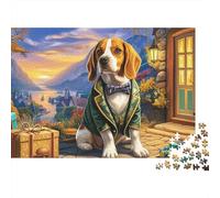 Beagle 1000 Pièces Puzzle Unique Décoration Moderne Beagle en Manteau Vert Puzzles Jouets De Difficiles pour La Famille 52x38cm/1000pcs