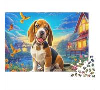 Beagle Assis sur Le Chemin sous Le Ciel étoilé Thousand Pieces Jigsaw Puzzle Pet Whole Family Cadeau D’Anniversaire Évasion Quotidienne Décoration De Salon Jeu Stimulant 38x26cm/1000pcs