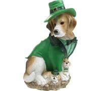 Beagle avec chapeau et costume, figurine de St. Patrick's Day, décoration de jardin chien avec chiots, polyrésine, H24,5cm