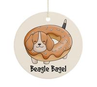 Beagle Bagel décoratif pour sapin de Noël, jeu de mots amusants en céramique, décoration de fête d'hiver, cadeaux de Noël, cercle de 7,5 cm