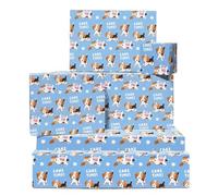 Beagle Chien Papier Cadeau - 6 Feuilles Of Bleu Wrap With Chiens Et Gâteau Time Text Anniversaire Emballages Cadeaux Pour Kids, Garçons & Filles Noël Célébrations, Fête Prénatale, Pet