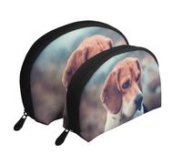 Beagle Chiot Chiens Animaux Beagle, Trousse de Maquillage Coquille Femme Petit Porte-Monnaie Trousse de Toilette Trousse à cosmétiques 2 pièces