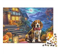 Beagle Coffret Puzzle 1000 Pièces Papier Écologique dans la Ville d'halloween pour Seniors, Puzzle Entraînement Cérébral, Loisir De Voyage, Cadeau De Noël Idéal pour Personnes Âgées 52x38cm/1000pcs