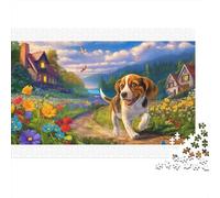Beagle coloré dans Un Chemin de Prairie - Puzzle de 1000 pièces - Cadeau et activité Amusants pour Adultes - 38 x 26 cm