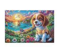 Beagle Coucher de Soleil Champ de Fleurs 1000 Pièces Puzzle Collectionneur en Carton Rigide sans Déformation Très Difficile Motif Complexe Décoration Murale Qualité Premium 1000 PCS