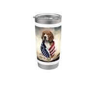 Beagle Dog enveloppé dans un drapeau américain debout parmi les montagnes Gobelet isotherme en acier inoxydable double paroi