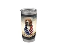 Beagle Dog enveloppé dans un drapeau américain debout parmi les montagnes Gobelet isotherme en acier inoxydable double paroi