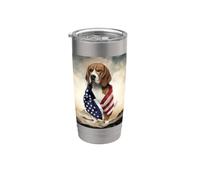 Beagle Dog enveloppé dans un drapeau américain debout parmi les montagnes Gobelet isotherme en acier inoxydable double paroi