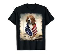 Beagle Dog enveloppé dans Un Drapeau américain Debout Parmi Les Montagnes T-Shirt Graphique avec Valeur