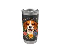 Beagle Dog Fleurs sauvages colorées printanières Gobelet isotherme en acier inoxydable double paroi