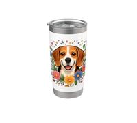 Beagle Dog Fleurs sauvages colorées printanières Gobelet isotherme en acier inoxydable double paroi
