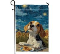 Beagle Drapeau de jardin, tournesol artistique fantaisie, bleu ciel, printemps en toile de jute double face, drapeaux décoratifs pour extérieur, pelouse, porche, terrasse, entrée, 30,5 x 45,7 cm
