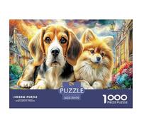 Beagle en Ville - Deux Chiens colorés dans Un Champ de Fleurs - Puzzle de 1000 pièces pour Adultes - Décoration Magnifique - Développement cérébral - 70 x 50 cm