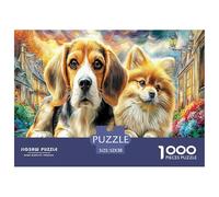 Beagle en Ville - Deux Chiens colorés dans Un Champ de Fleurs - Puzzle de 1000 pièces pour Adultes - Décoration Magnifique - Développement cérébral - 52 x 38 cm