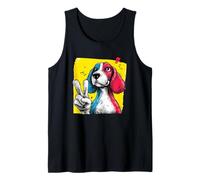 Beagle Face Hound Dog Peace Sign Geste Coloré Rétro Cool Débardeur