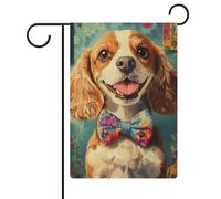 Beagle Happily wearing Nœud papillon Drapeau de jardin saisonnier Vacances en toile de jute double face Maison cour Drapeaux extérieurs 30,5 x 45,7 cm
