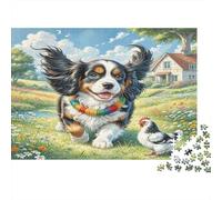 Beagle Papier recy hiot Bouvier Bernois avec du Poulet dans Une Prairie Fleurie Puzzle Cadeau de Collection pour Adultes 70x50cm/1000 pièces