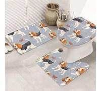 Beagle Patterns Lot de 3 tapis de salle de bain en forme de U + tapis de bain antidérapant en microfibre + tapis pour abattant de WC, tapis de bain doux et absorbant pour décoration d'intérieur