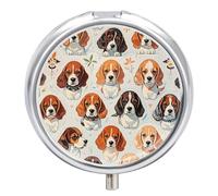 Beagle - Pilulier portable à 3 compartiments - 3 compartiments par jour - Organiseur de vitamines portable avec miroir - Petit pilulier pour sac à main et poche - Joli récipient à médicaments