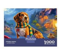 Beagle Puzzle 1000 Pièces Carton Épais Famille Beagle avec Une écharpe Relaxation Cadeau Couple Pas De Bavures Texture Lisse Assemblage Parfait 52x38cm/1000pcs