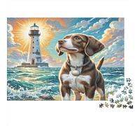 Beagle Puzzle Adulte pour Maison - Braque près du Phare Jeu Éducatif Décompression et Décoration Murale 38x26cm/1000pcs