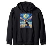 Beagle Starry Night Dog at The Beach Illustration Sweat à Capuche