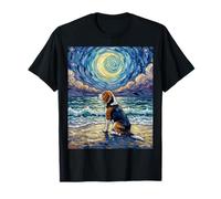 Beagle Starry Night Dog at The Beach Illustration T-Shirt