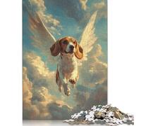 Beagle with Angel Wings in Memoriam Tribute Puzzles 1000 Pieces Cadeau Unique Jeu Éducatif Challenge Toy À De Qualité Supérieure Peinture Art pour Adultes Et Enfants 500pcs (52x38cm)