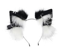 BEAHING Bandeau oreilles de chat : 1 pièce en fourrure avec cœur et chaîne en métal, gothique, punk, Therian, oreilles d'animaux, bandeau pour cosplay, style 1.