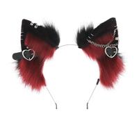 BEAHING Bandeau oreilles de chat : 1 pièce en fourrure avec cœur et chaîne en métal gothique punk therian oreilles d'animaux pour cosplay type 3.