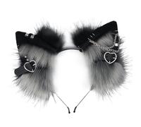 BEAHING Bandeau oreilles de chat 1 pièces, couvre-chef oreilles en fourrure avec cœur en métal et décor de chaîne gothique Punk Therian Animal pour Cosplay