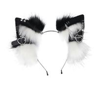 BEAHING Bandeau oreilles de chat 1 pièces, couvre-chef oreilles en fourrure avec cœur en métal et décor de chaîne gothique Punk Therian Animal pour Cosplay