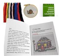 BEAHING Calendrier de l'Avent au Point de Croix 2024 Le Calendrier l'Avent 24 Jours Comprend Un Manuel 24 Motifs, Une Aiguille, Un Tissu, Cadre, Fil et Plus Encore