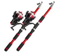 BEAHING Canne à pêche, Canne à pêche télescopique 2 pièces, télescopique en Fibre de Verre de 6 Pieds avec Moulinet, pôle Rouge