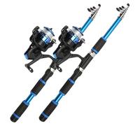 BEAHING Canne à pêche, Canne à pêche télescopique 2 pièces, télescopique en Fibre de Verre de 6 Pieds avec Moulinet, pôle Bleu