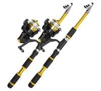 BEAHING Canne à pêche, Canne à pêche télescopique 2 pièces, télescopique en Fibre de Verre de 6 Pieds avec Moulinet, Poteau Jaune