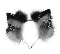 BEAHING Cat Wolf Fox Dog Orees Bandeau, Furry Orees Headswear with Metal Heart and Chain Dorce
