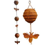 BEAHING Chaînes de Pluie pour gouttières, 4 Pieds, Abeille et Tasses, Attrape-Pluie Suspendu, chaîne métallique décorative pour Bec de Descente, collecteur d'eau