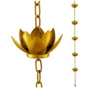 BEAHING Chaînes de Pluie pour l'extérieur, chaîne Attrape-Pluie Lotus dorée de 47 Pouces, chaîne décorative pour gouttières, Jardins, Drainage l'eau Patio