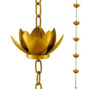 BEAHING Chaînes de Pluie pour l'extérieur de 47 Pouces, chaîne Attrape-Pluie Lotus dorée, décorative pour gouttières, Jardins, Patio